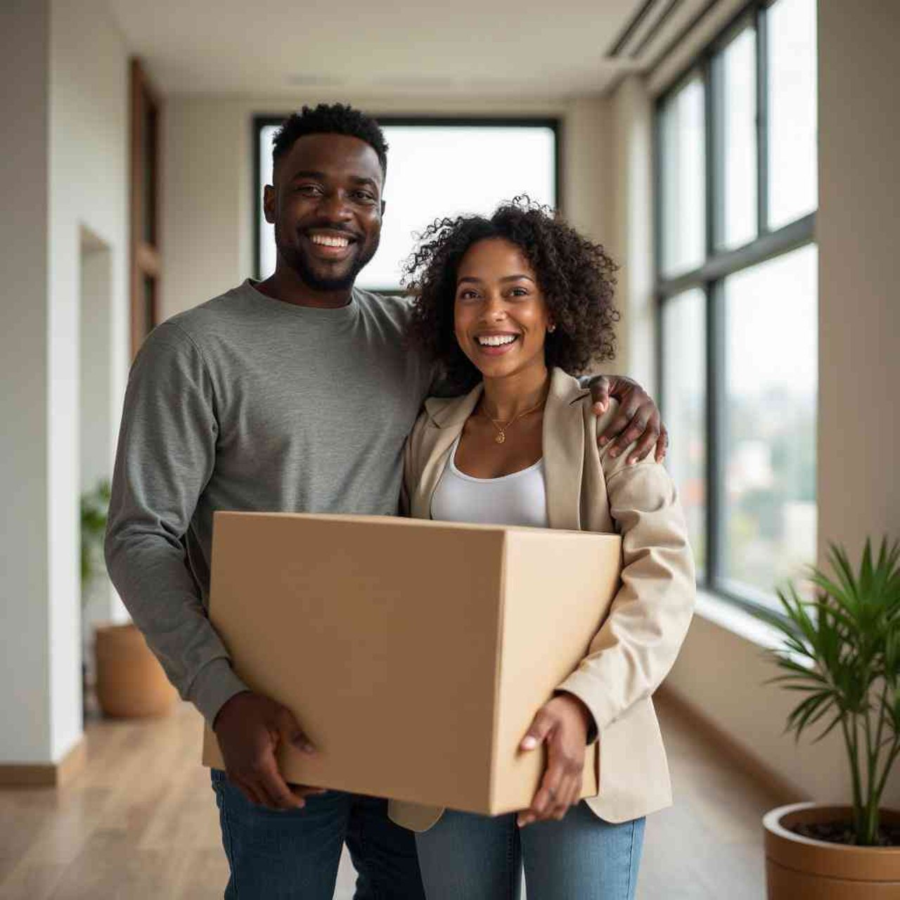 Couple holding a box