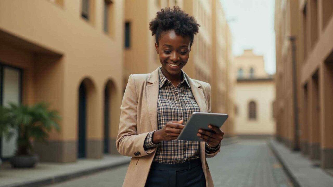 A woman smiling